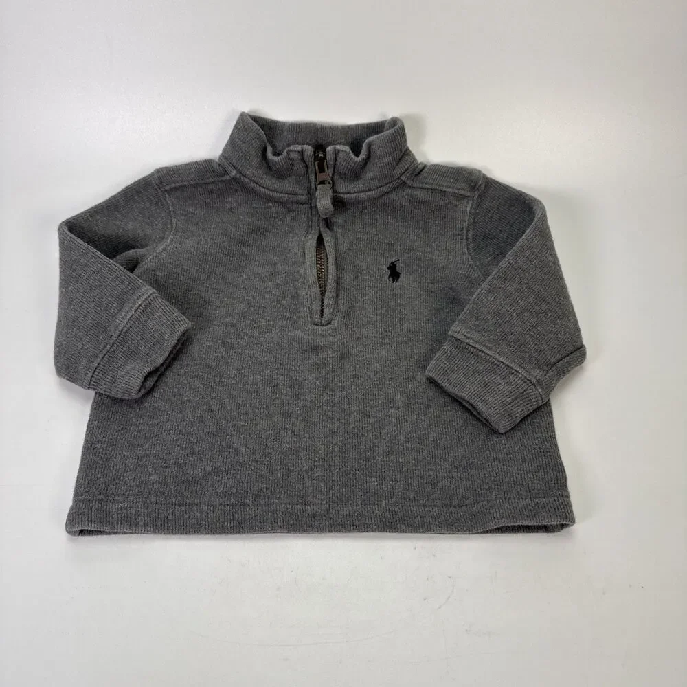 Polo Ralph Lauren Gray Blue Pony Half Zip Pullover Sweater Sweatshirt Size 12M